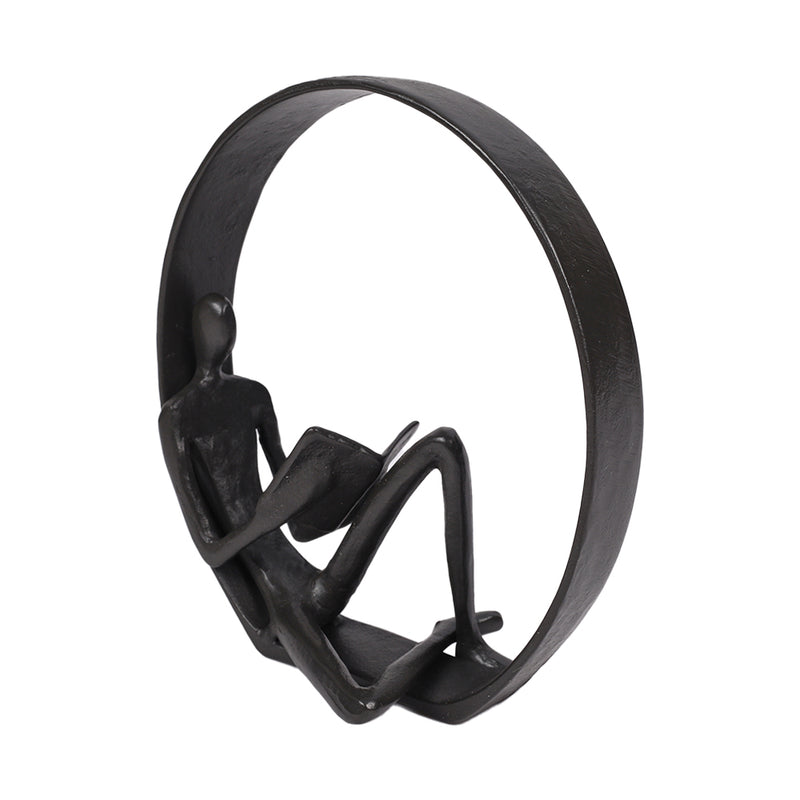Lifeideas Desktop Metal Statue Reading Men in Circle Ornament Figurines