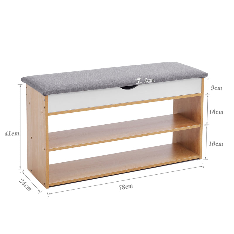 Livingandhome Compact 3-Tier Shoe Rack Bench