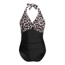 V-Neck One-Piece Swimsuit - Black Leopard
