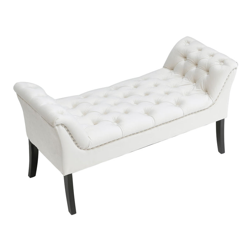 Livingandhome Contemporary Velvet Buttoned Bench with Black Wood Legs