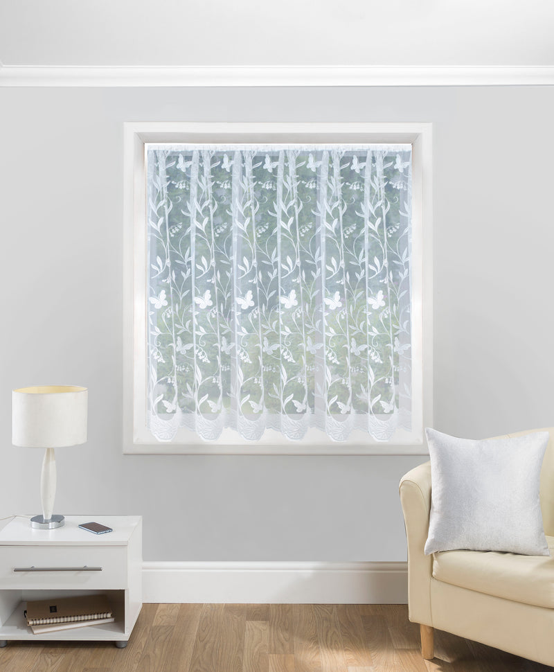 Hawaii Lace Floral White Net Cut Panel with Butterflies