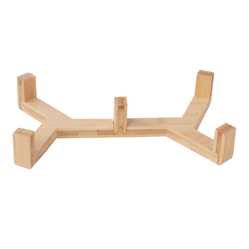 Livingandhome Bamboo Double Ceramic Bowls Pet Feeder