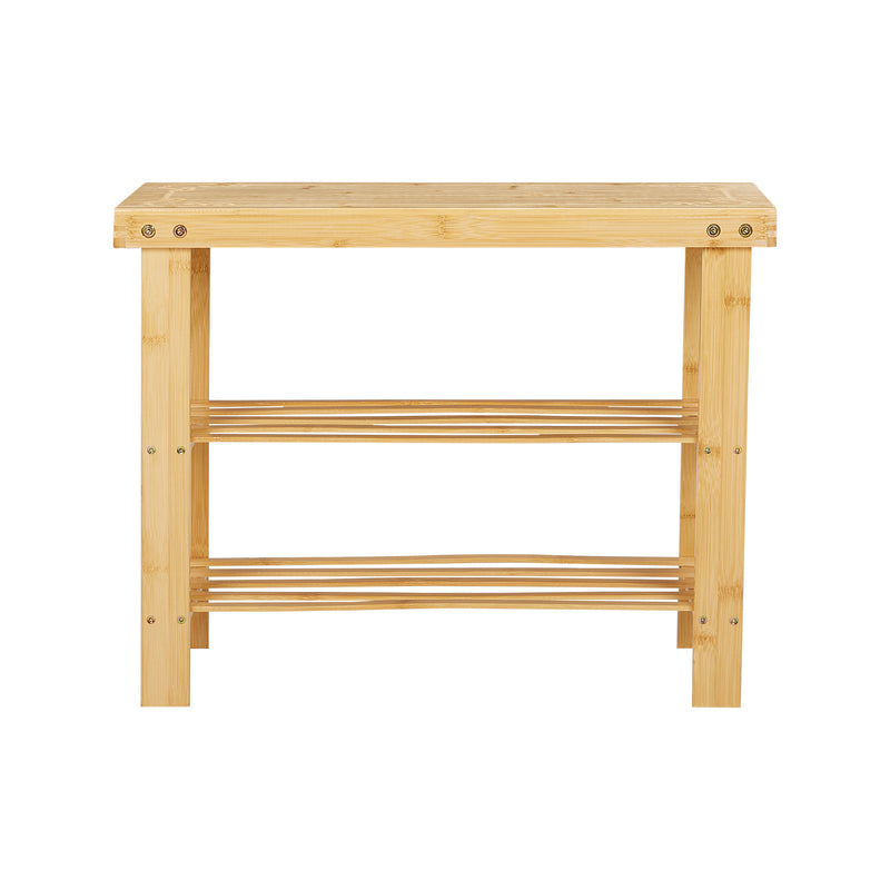 Livingandhome 2-Tier Bamboo Shoe Bench Shoe Rack Storage Organizer