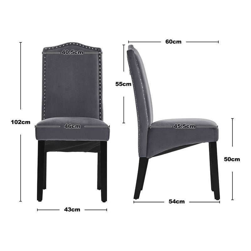 Livingandhome Set of 2 Grey Velvet High Back Dinning Chair