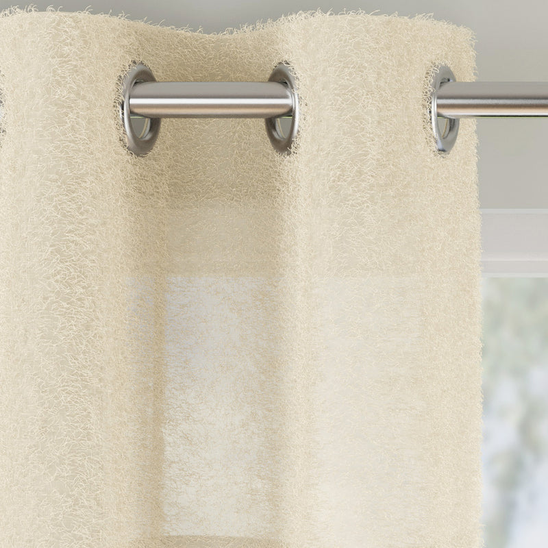 Andorra Cream Textured Header Sheer Voile Panels - Pair