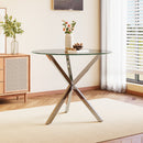 Livingandhome Stylish Round Glass Dining Table with Metal Base