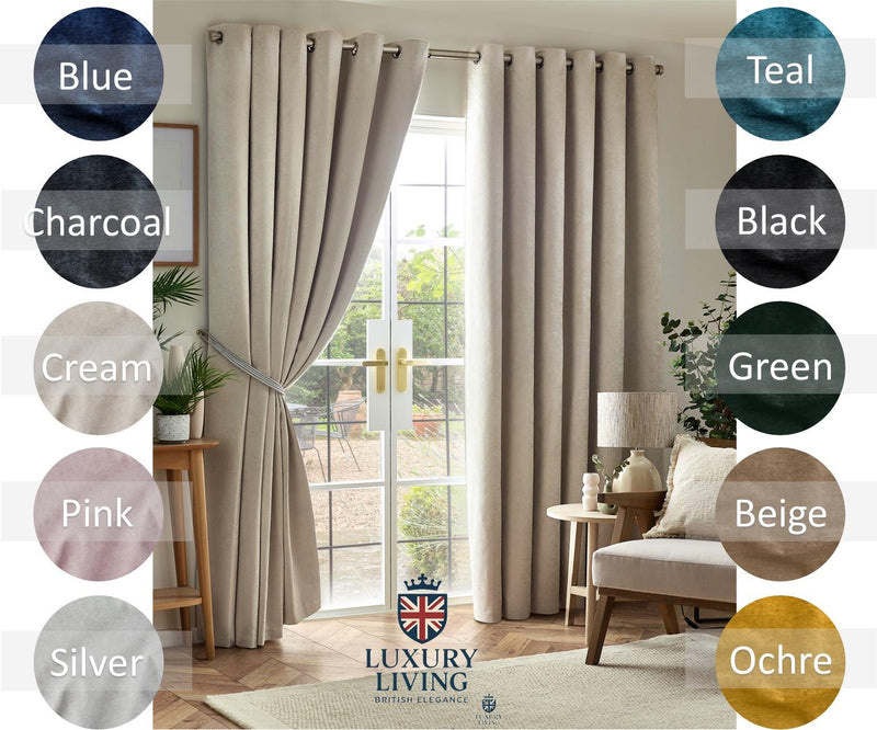 Chenille Blackout Taped Curtains Cream