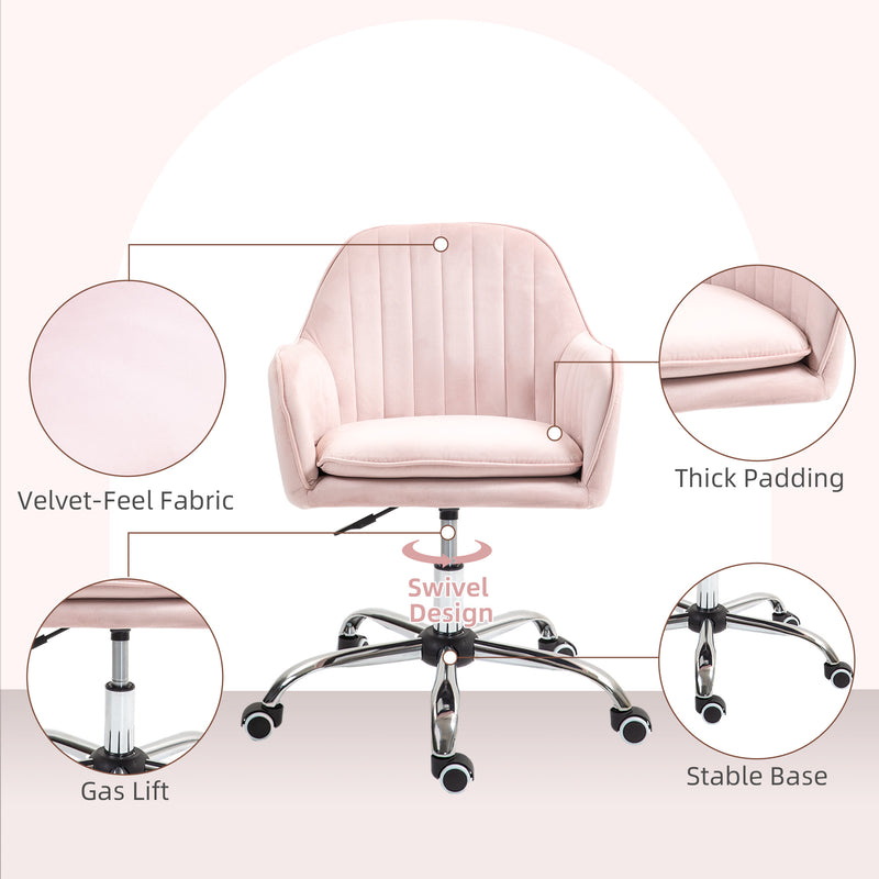 HOMCOM Office Chair, Swivel Desk Chair W/ Adjustable Height - Grey/Pink