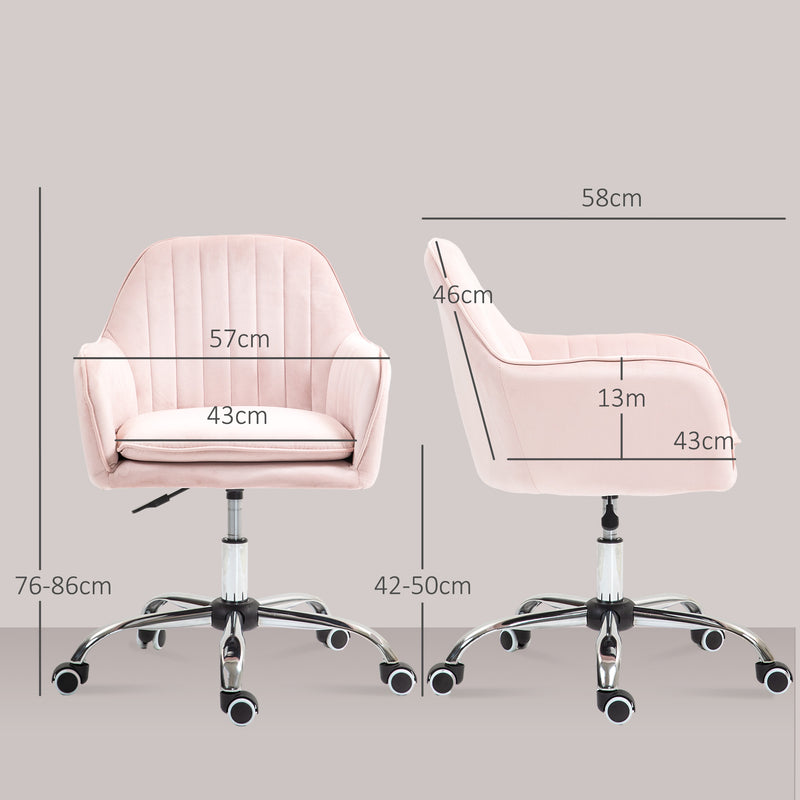 HOMCOM Office Chair, Swivel Desk Chair W/ Adjustable Height - Grey/Pink