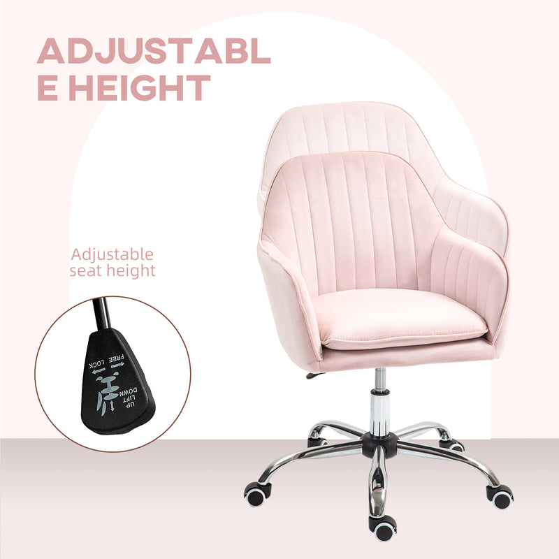 HOMCOM Office Chair, Swivel Desk Chair W/ Adjustable Height - Grey/Pink