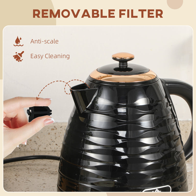 HOMCOM Electric Kettle, Fast Boil, 1.7L, 3kW, Swivel, Ripple