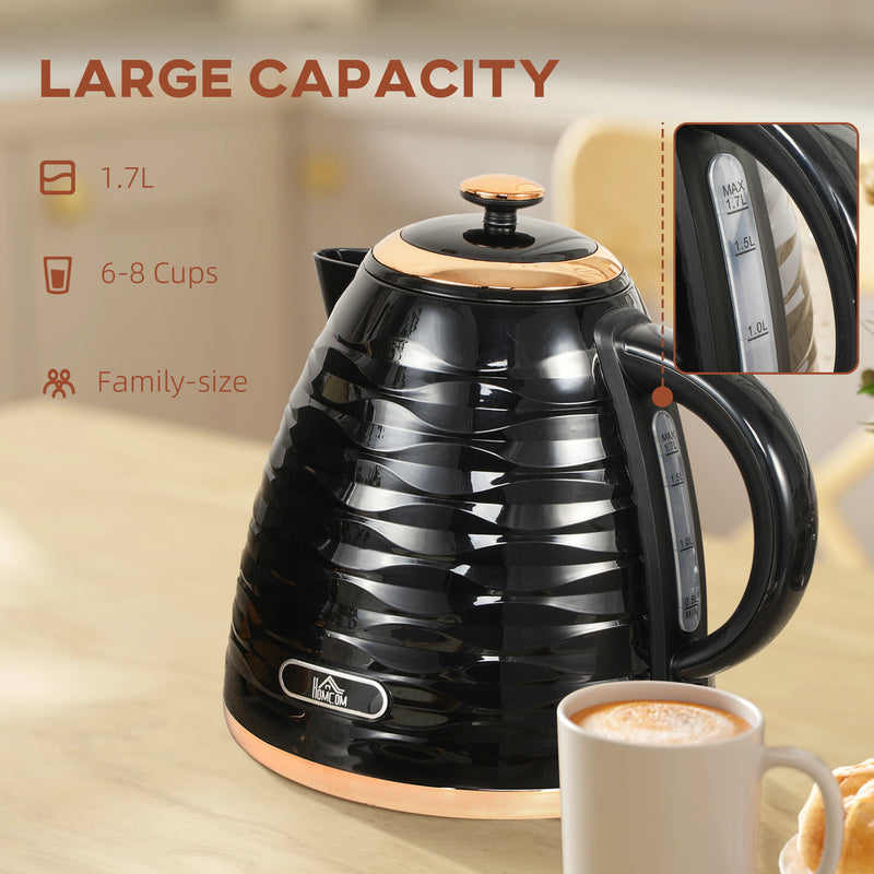 HOMCOM Electric Kettle, Fast Boil, 1.7L, 3kW, Swivel, Ripple