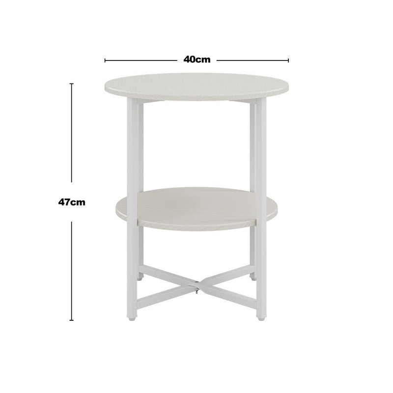 Livingandhome Round Rustic Coffee Table with Shelf