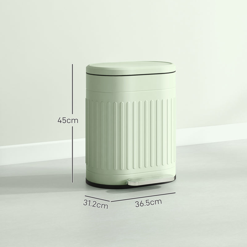 HOMCOM 20L Pedal Bin, Metal Kitchen Bin with Soft-close Lid, Light Green