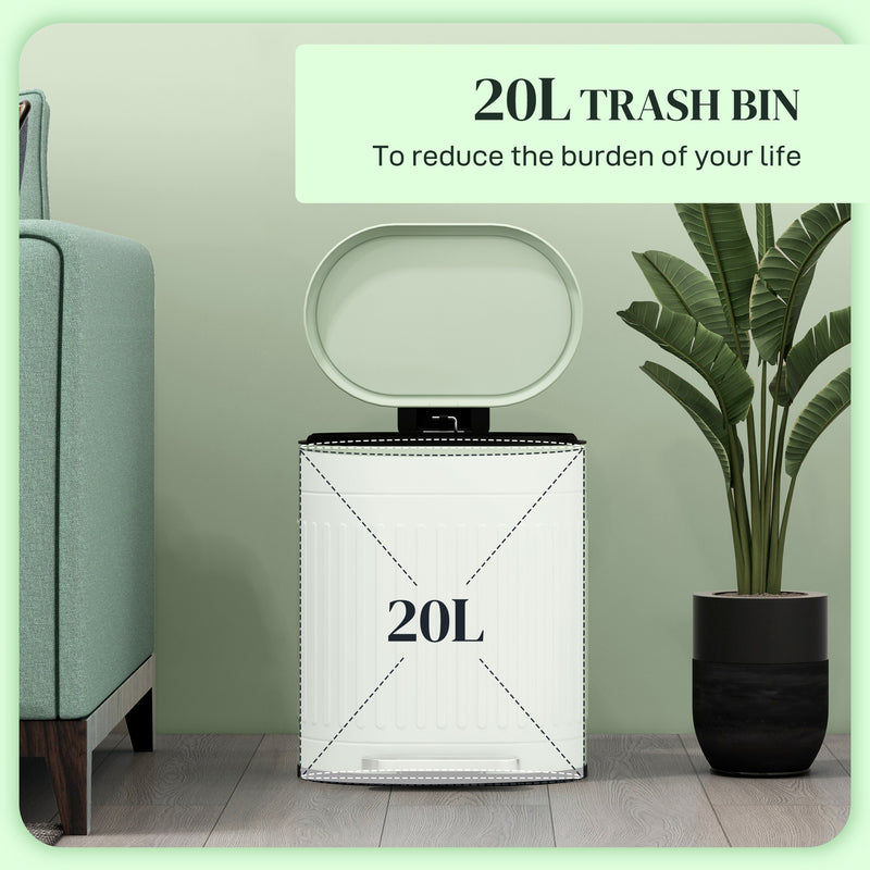 HOMCOM 20L Pedal Bin, Metal Kitchen Bin with Soft-close Lid, Light Green