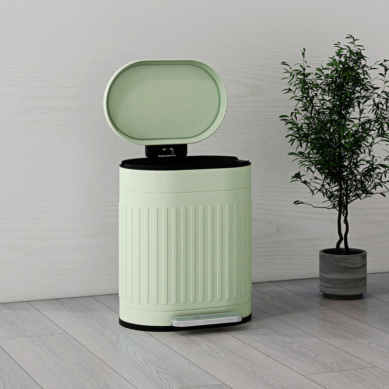HOMCOM 20L Pedal Bin, Metal Kitchen Bin with Soft-close Lid, Light Green