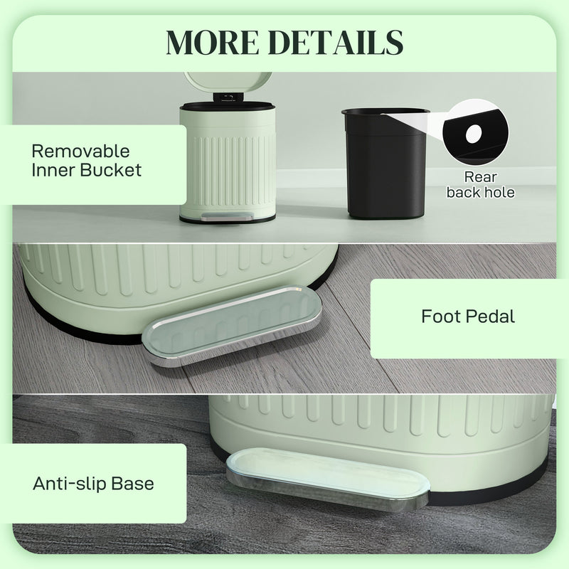 HOMCOM 20L Pedal Bin, Metal Kitchen Bin with Soft-close Lid, Light Green