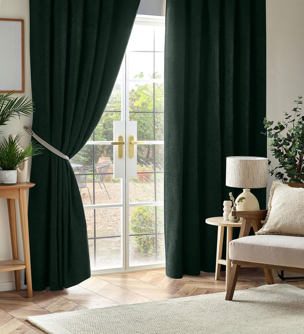 Chenille Blackout Taped Curtains Green