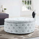 Livingandhome Grey Linen Round Ottoman with Studded Edge