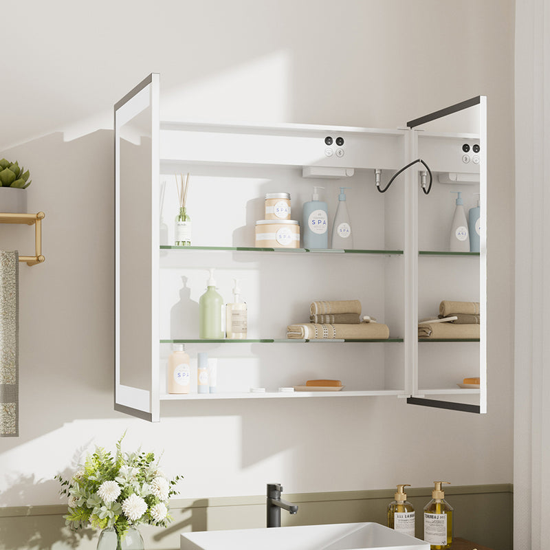 Livingandhome Modern Black LED Wall-Mount Mirror Cabinet