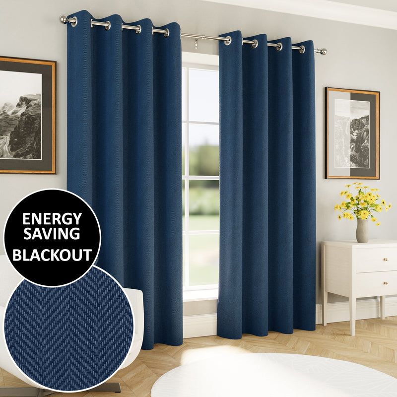 Enhanced Living Chester Navy Eyelet Thermal Noise Reducing Blackout Curtains - Pair