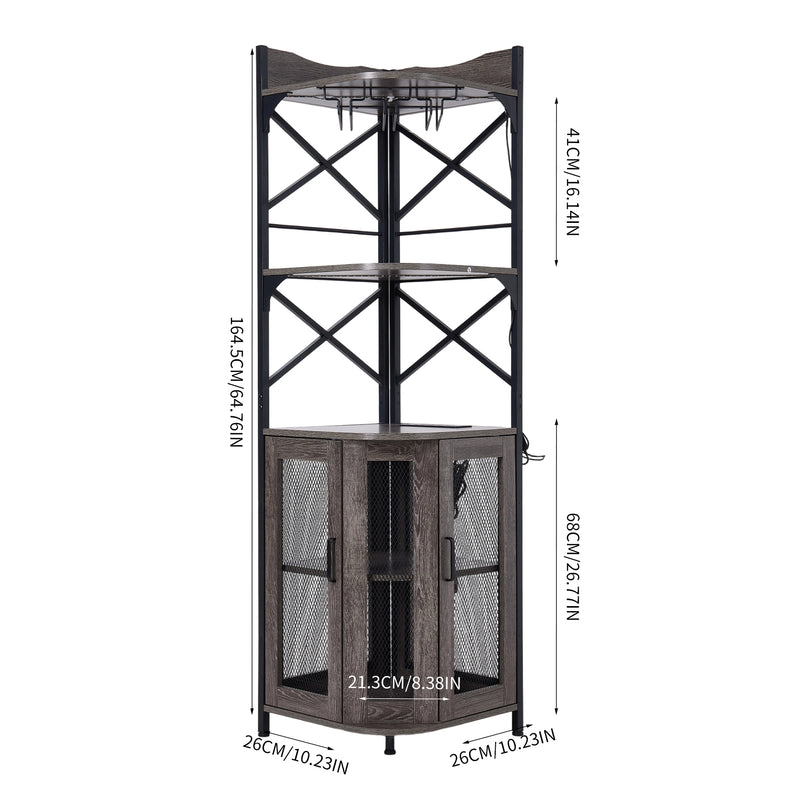 Livingandhome 5-Tier Corner Bar Cabinet with Built-in Power Outlet and LED Lights