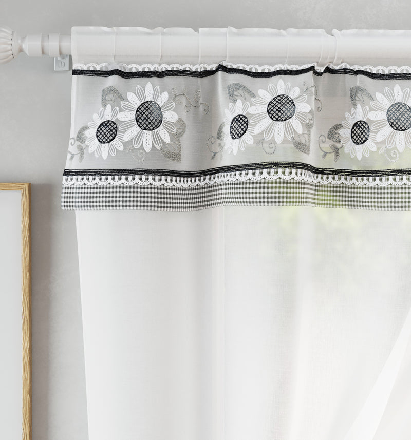 Tyrone Textiles Keswick Black Floral Embroidery Window Set With Matching Tie Backs