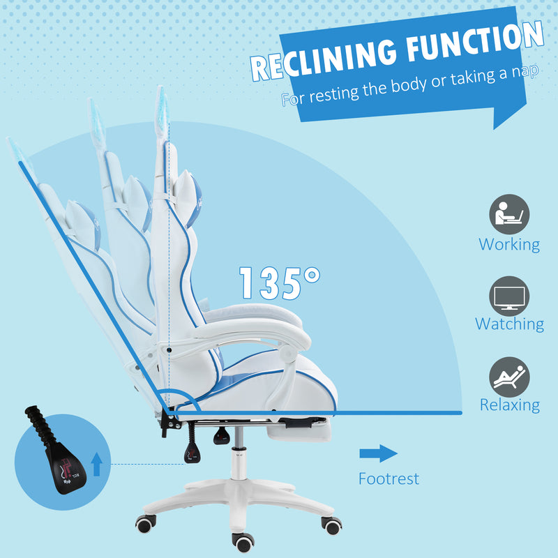 Vinsetto Racing Style Gaming Chair With Footrest Removable Rabbit Ears, Blue