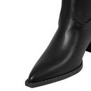 Embroidered Pointed Toe Cowboy Ankle Boots with Block Heel
