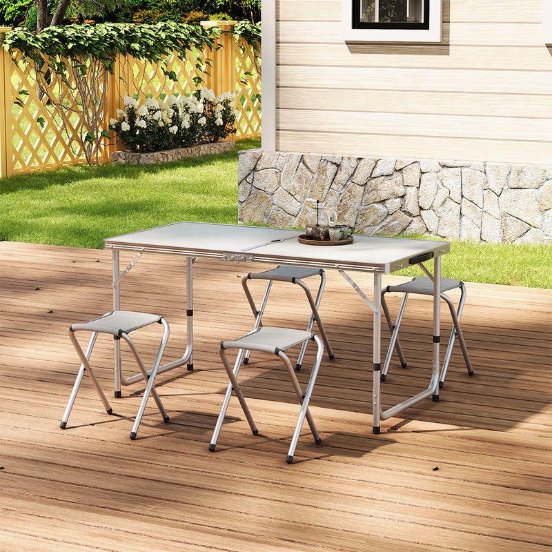 Livingandhome Folding Picnic Table with 4 Stools Portable Lightweight Aluminum Table Stools Set