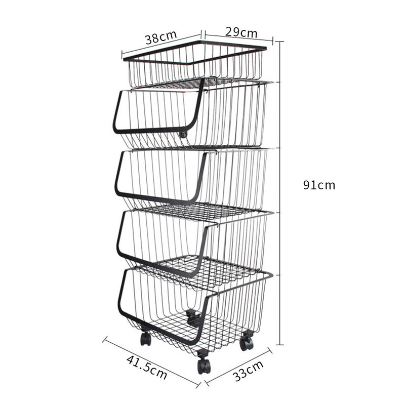 Livingandhome Stackable Rolling Metal Wire Basket Trolley Rack Fruit Vegetable Storage Holder for Kitchen