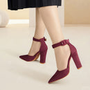 Pointed Toe High Block Heel Close Toe Shoes - Red