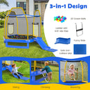 7 Feet Hexagonal Trampoline with Slide and Safety Enclosure Net-Blue