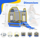 7 Feet Hexagonal Trampoline with Slide and Safety Enclosure Net-Blue