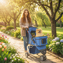 PawHut Pet Stroller Pushchair Carrier For Cat Puppy With 3 Wheels Blue