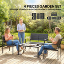 Outsunny 4 Piece Garden Furniture Set, HDPE Metal Outdoor Sofa, Black