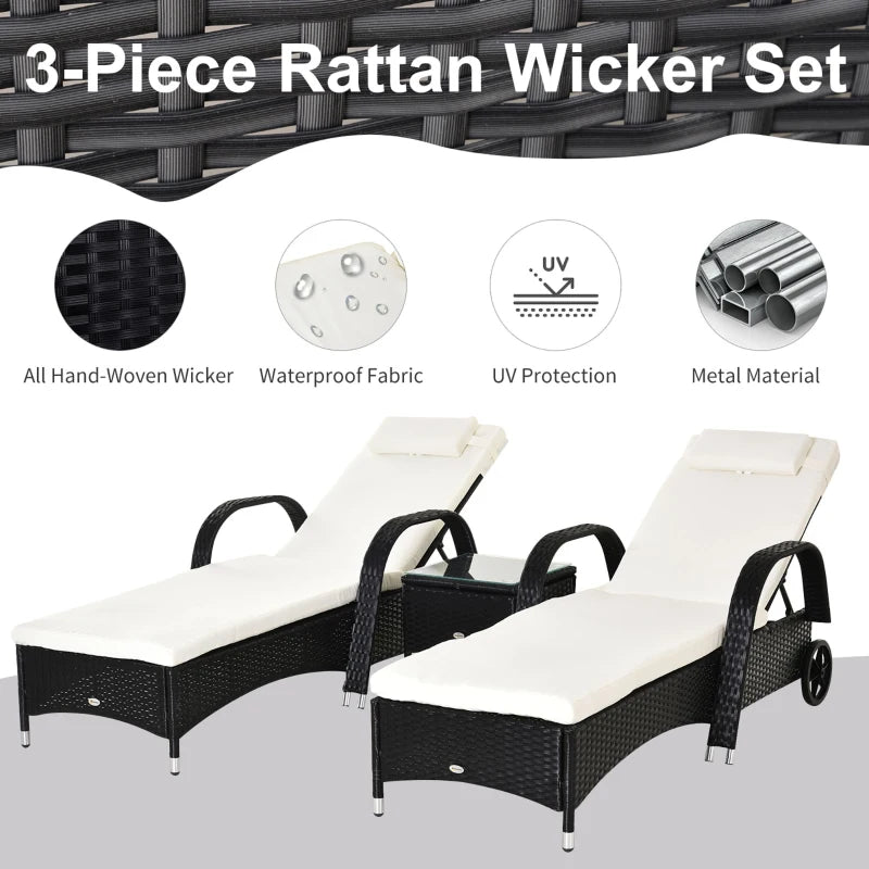 Outsunny Rattan Lounge Set with Side Table - Black