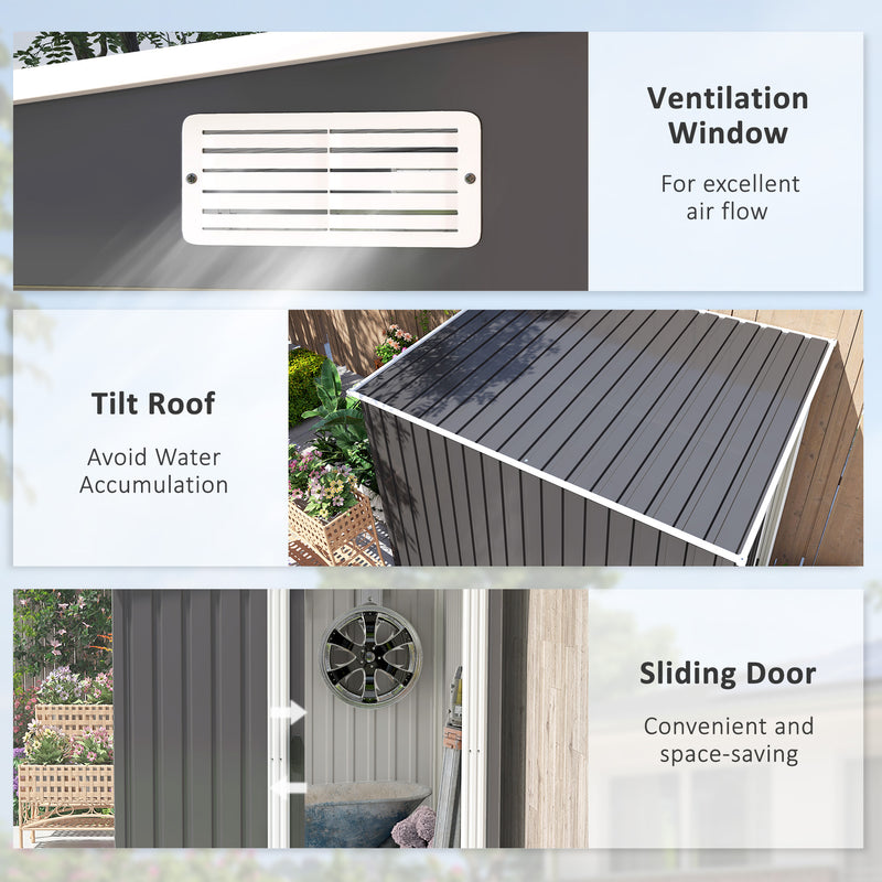 Outsunny 7 x 5FT Garden Shed w/ Foundation Lean to Metal Tool Shed Dark Grey