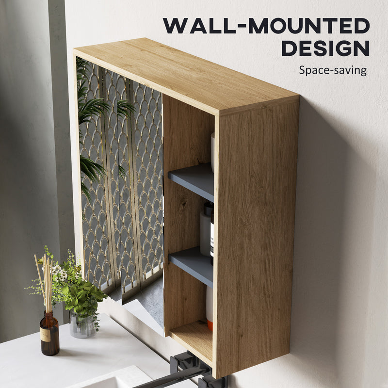 HOMCOM Bathroom Cabinet Wall Mounted Mirror Storage with Shelves Natural