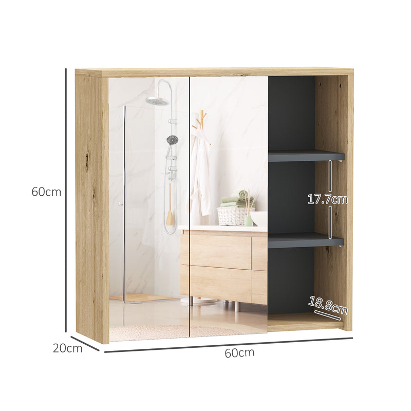 HOMCOM Bathroom Cabinet Wall Mounted Mirror Storage with Shelves Natural