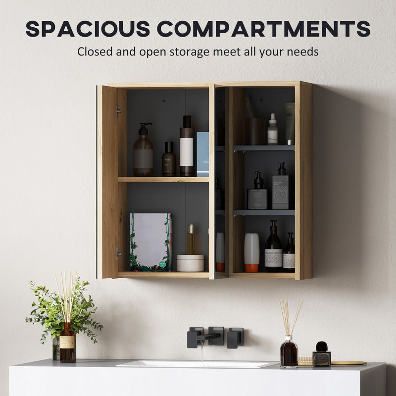 HOMCOM Bathroom Cabinet Wall Mounted Mirror Storage with Shelves Natural