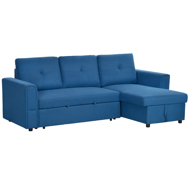 HOMCOM Dark Blue 3 Seater Sofa Bed, Convertible Pull Out Sofa with Storage
