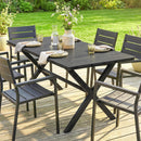 Outsunny Garden Dining Table, Outdoor Table for 6, Wood Effect Top, Black