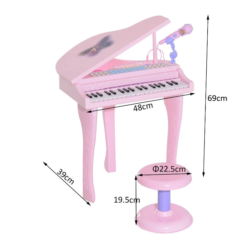 HOMCOM Mini Electronic Piano W/Stool-Pink