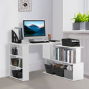 HOMCOM Corner Computer Desk With 360° Rotating Design And Bookshelf, White