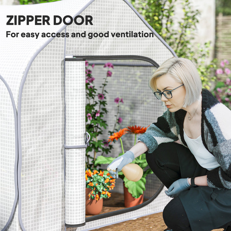 Outsunny Mini Pop Up Greenhouse W/ Reinforced PE Cover, Zipper Door, White