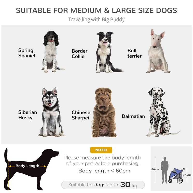 PawHut Foldable Pet Stroller With Cushion, For M, L Dogs