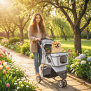 PawHut Pet Stroller Pushchair Carrier For Cat Puppy With 3 Wheels Grey