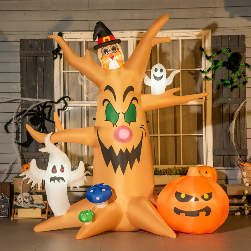 HOMCOM Halloween Inflatable Haunted Tree with Ghosts & Owl 8' 240cmLED Light
