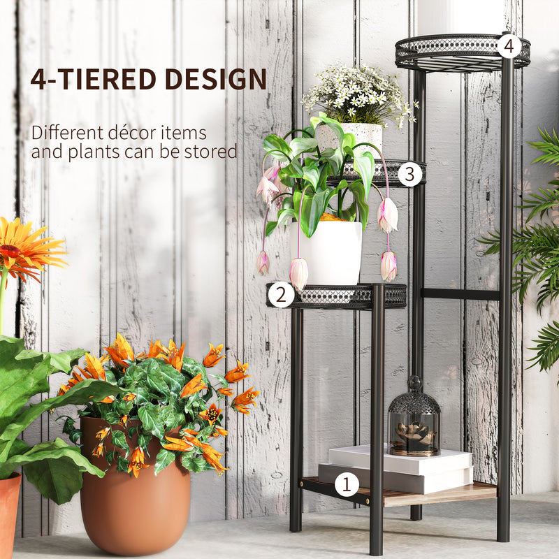 Outsunny 4 Tiered Plant Pot Stand, Metal Plant Shelf For Living Room